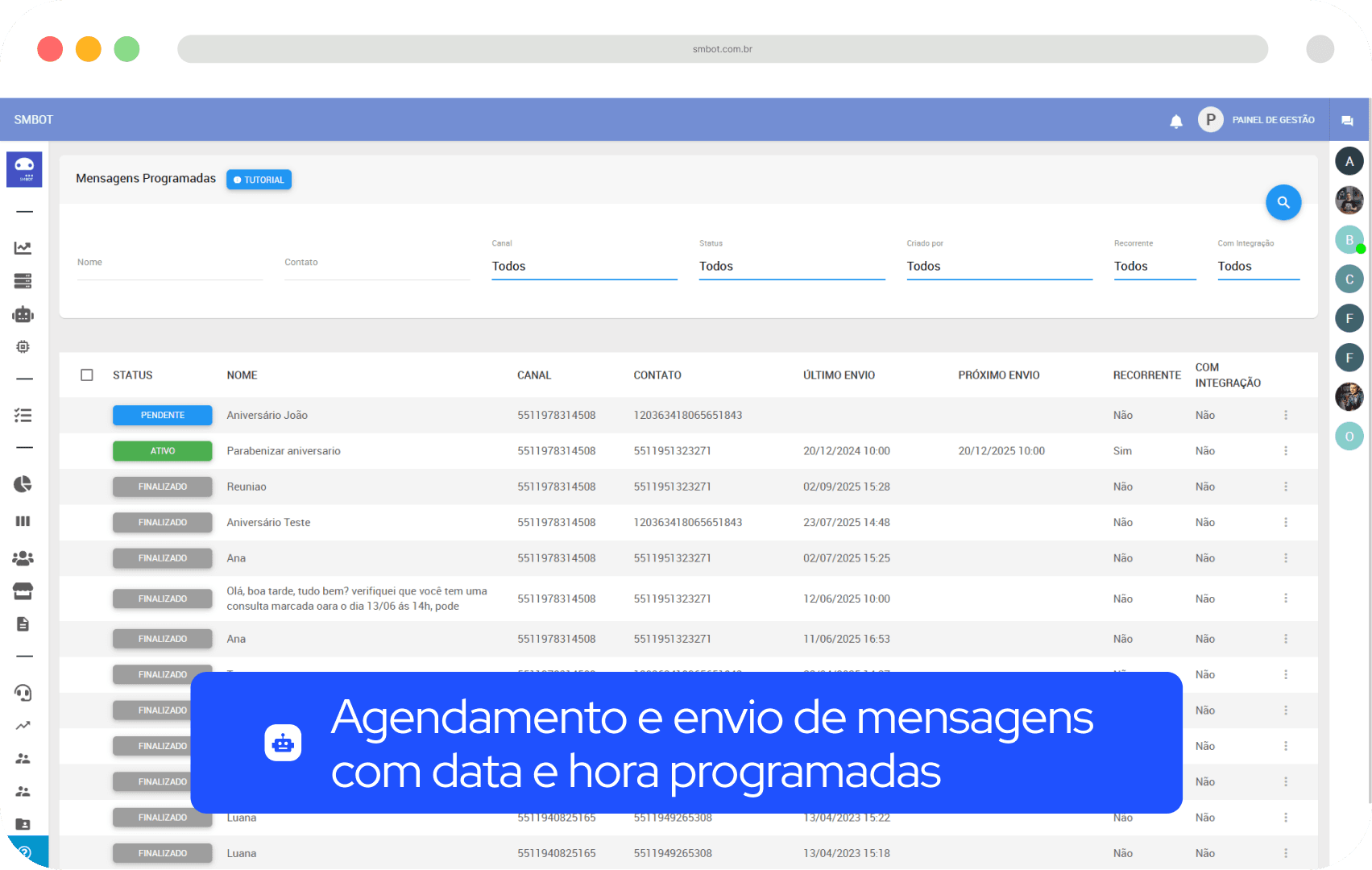 Agendamento e envio de mensagens com data e hora programadas - wp
